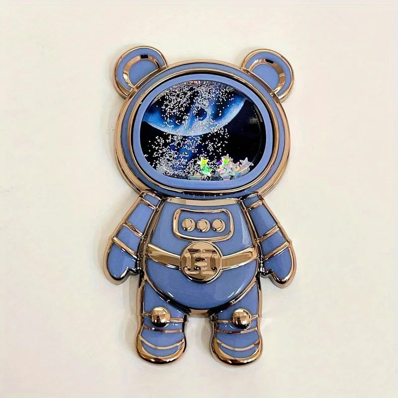 1Pc Quicksand Mobile Phone Holder Astronaut Space Bear Desktop Foldable Stand Cartoon Lazy Back-mounted Mobile Phone Case Holder