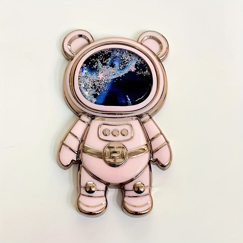 1Pc Quicksand Mobile Phone Holder Astronaut Space Bear Desktop Foldable Stand Cartoon Lazy Back-mounted Mobile Phone Case Holder