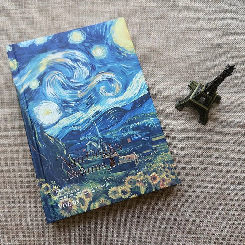 Van Gogh's Dream Starry Sky Notebook Full Color Page Fun Cartoon Kitten Illustration Diary 146 Pages Thickened Notepad