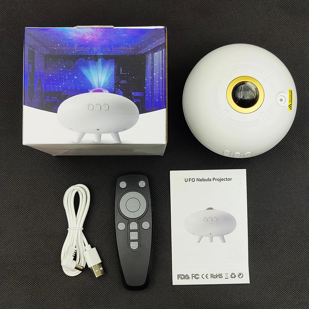 UFO Starry Sky Lamp RGB Spaceship Projection Lamp LED Aurora Galaxy Star Lamp Bedroom Projection Flying Saucer Projection Lamp