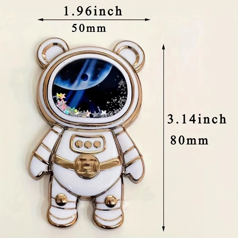 1Pc Quicksand Mobile Phone Holder Astronaut Space Bear Desktop Foldable Stand Cartoon Lazy Back-mounted Mobile Phone Case Holder