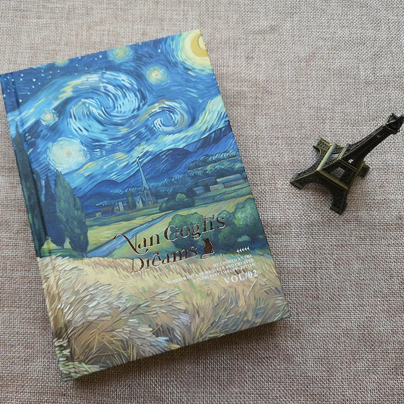 Van Gogh's Dream Starry Sky Notebook Full Color Page Fun Cartoon Kitten Illustration Diary 146 Pages Thickened Notepad
