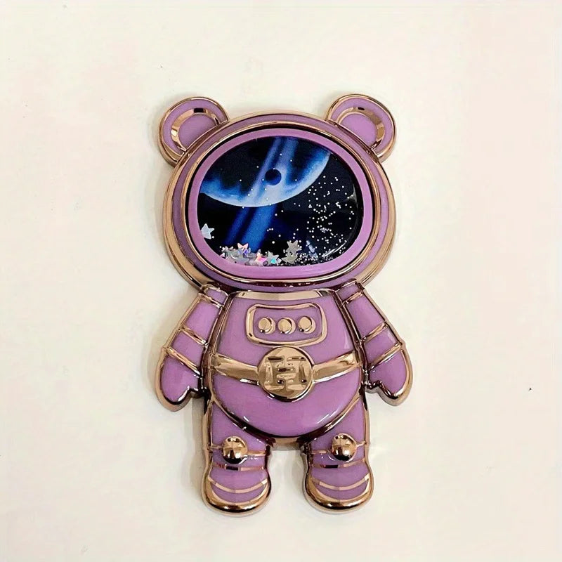1Pc Quicksand Mobile Phone Holder Astronaut Space Bear Desktop Foldable Stand Cartoon Lazy Back-mounted Mobile Phone Case Holder