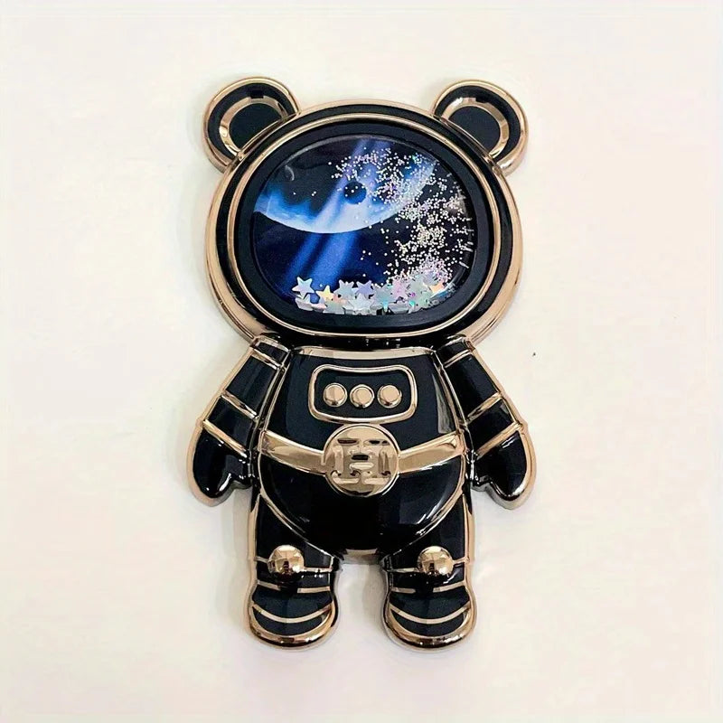 1Pc Quicksand Mobile Phone Holder Astronaut Space Bear Desktop Foldable Stand Cartoon Lazy Back-mounted Mobile Phone Case Holder