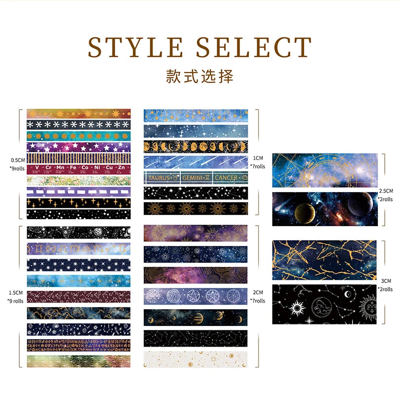 36Pcs Universe Washi Tape Scrapbooking Supplies Washitape Starry Sky Cinta Adhesiva Decorativa Diary Decoration Masking Tape