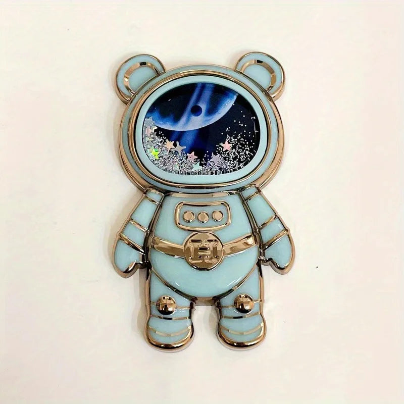 1Pc Quicksand Mobile Phone Holder Astronaut Space Bear Desktop Foldable Stand Cartoon Lazy Back-mounted Mobile Phone Case Holder