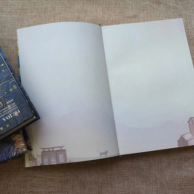 Van Gogh's Dream Starry Sky Notebook Full Color Page Fun Cartoon Kitten Illustration Diary 146 Pages Thickened Notepad