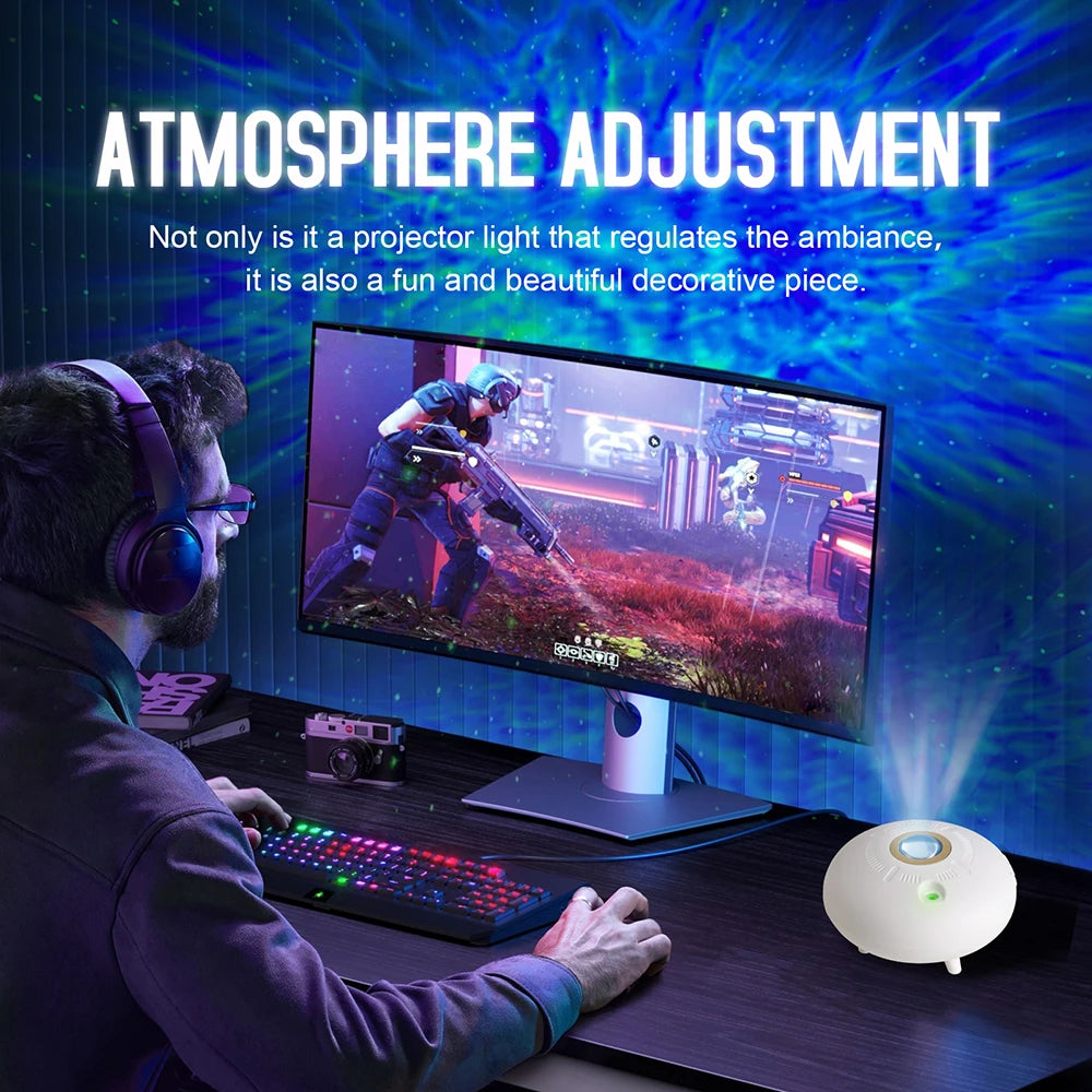 UFO Starry Sky Lamp RGB Spaceship Projection Lamp LED Aurora Galaxy Star Lamp Bedroom Projection Flying Saucer Projection Lamp