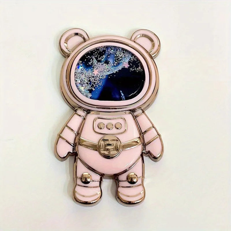 1Pc Quicksand Mobile Phone Holder Astronaut Space Bear Desktop Foldable Stand Cartoon Lazy Back-mounted Mobile Phone Case Holder