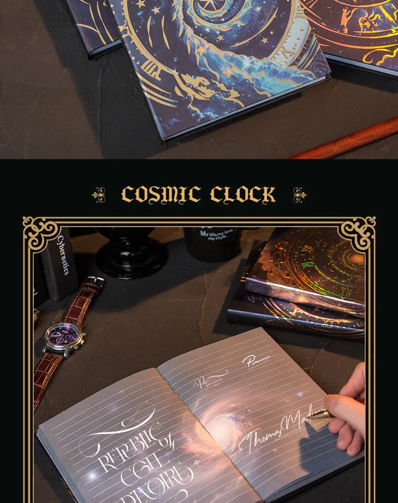 Cosmic Clock Series Retro Notebook Full Color Page Beautiful Starry Sky Illustration Hardcover Diary Student Notepad