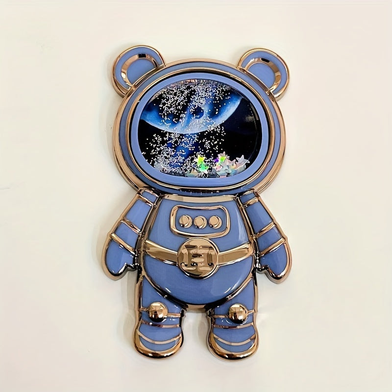 1Pc Quicksand Mobile Phone Holder Astronaut Space Bear Desktop Foldable Stand Cartoon Lazy Back-mounted Mobile Phone Case Holder