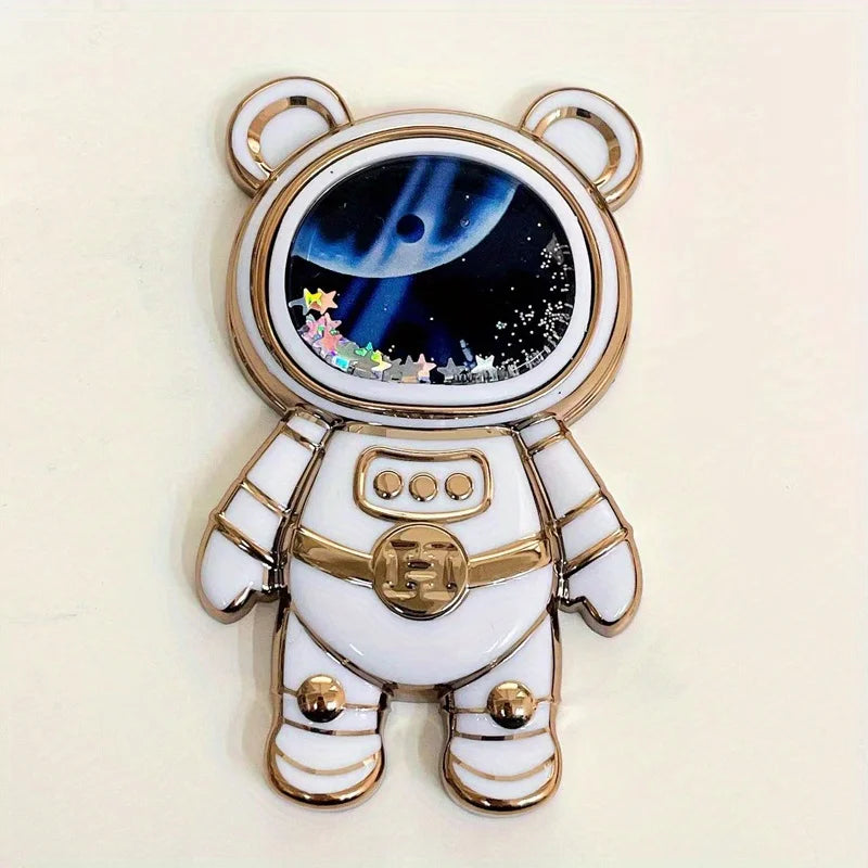 1Pc Quicksand Mobile Phone Holder Astronaut Space Bear Desktop Foldable Stand Cartoon Lazy Back-mounted Mobile Phone Case Holder