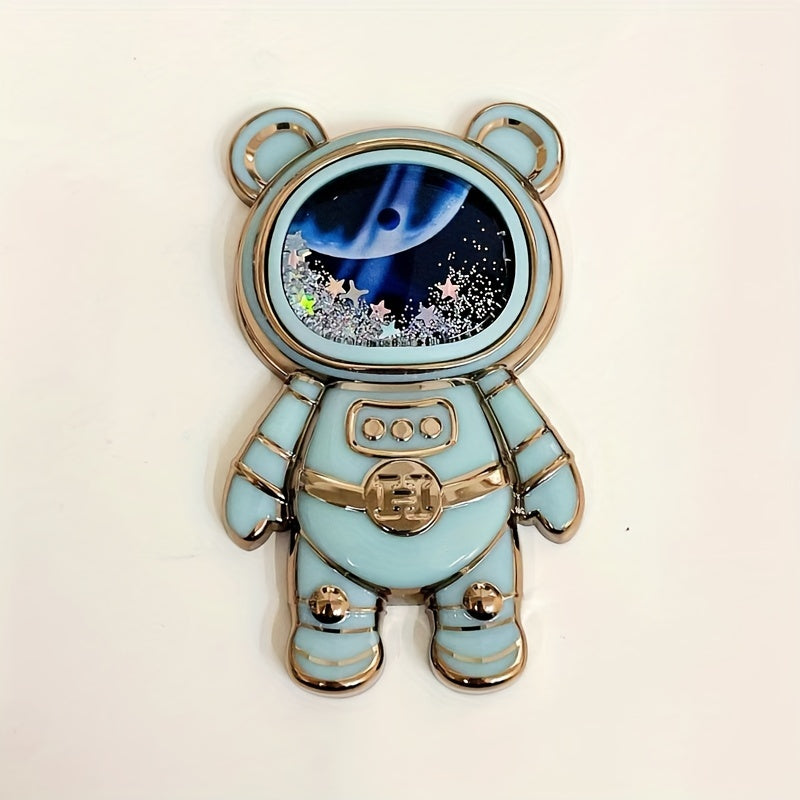 1Pc Quicksand Mobile Phone Holder Astronaut Space Bear Desktop Foldable Stand Cartoon Lazy Back-mounted Mobile Phone Case Holder