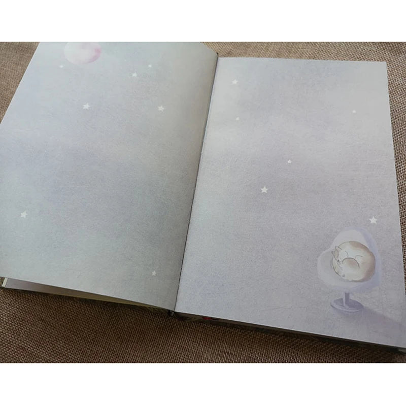 Van Gogh's Dream Starry Sky Notebook Full Color Page Fun Cartoon Kitten Illustration Diary 146 Pages Thickened Notepad