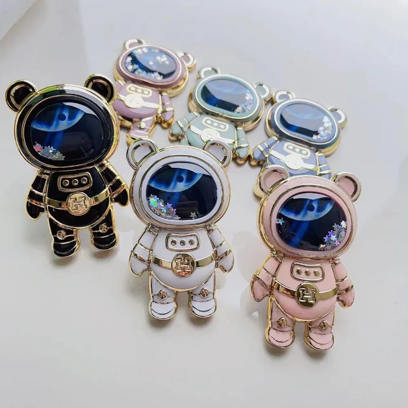 1Pc Quicksand Mobile Phone Holder Astronaut Space Bear Desktop Foldable Stand Cartoon Lazy Back-mounted Mobile Phone Case Holder