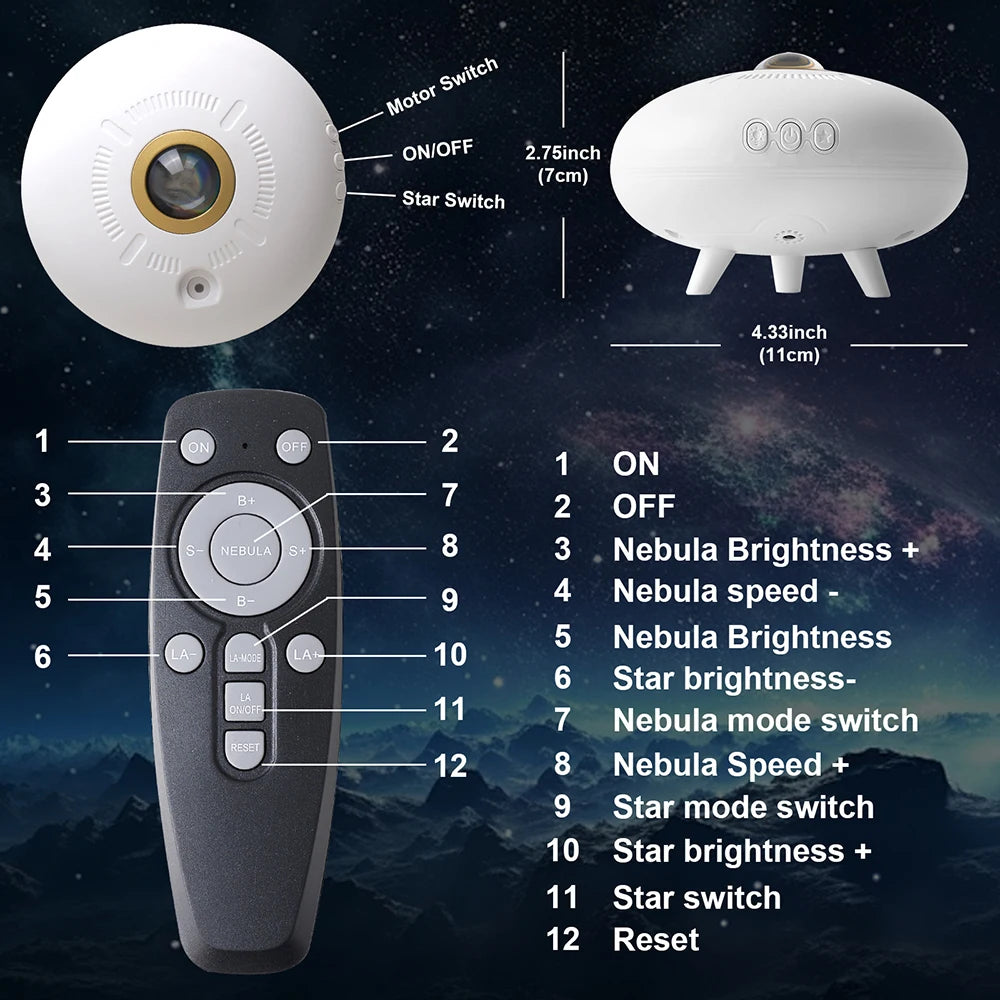 UFO Starry Sky Lamp RGB Spaceship Projection Lamp LED Aurora Galaxy Star Lamp Bedroom Projection Flying Saucer Projection Lamp