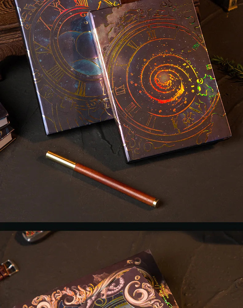 Cosmic Clock Series Retro Notebook Full Color Page Beautiful Starry Sky Illustration Hardcover Diary Student Notepad